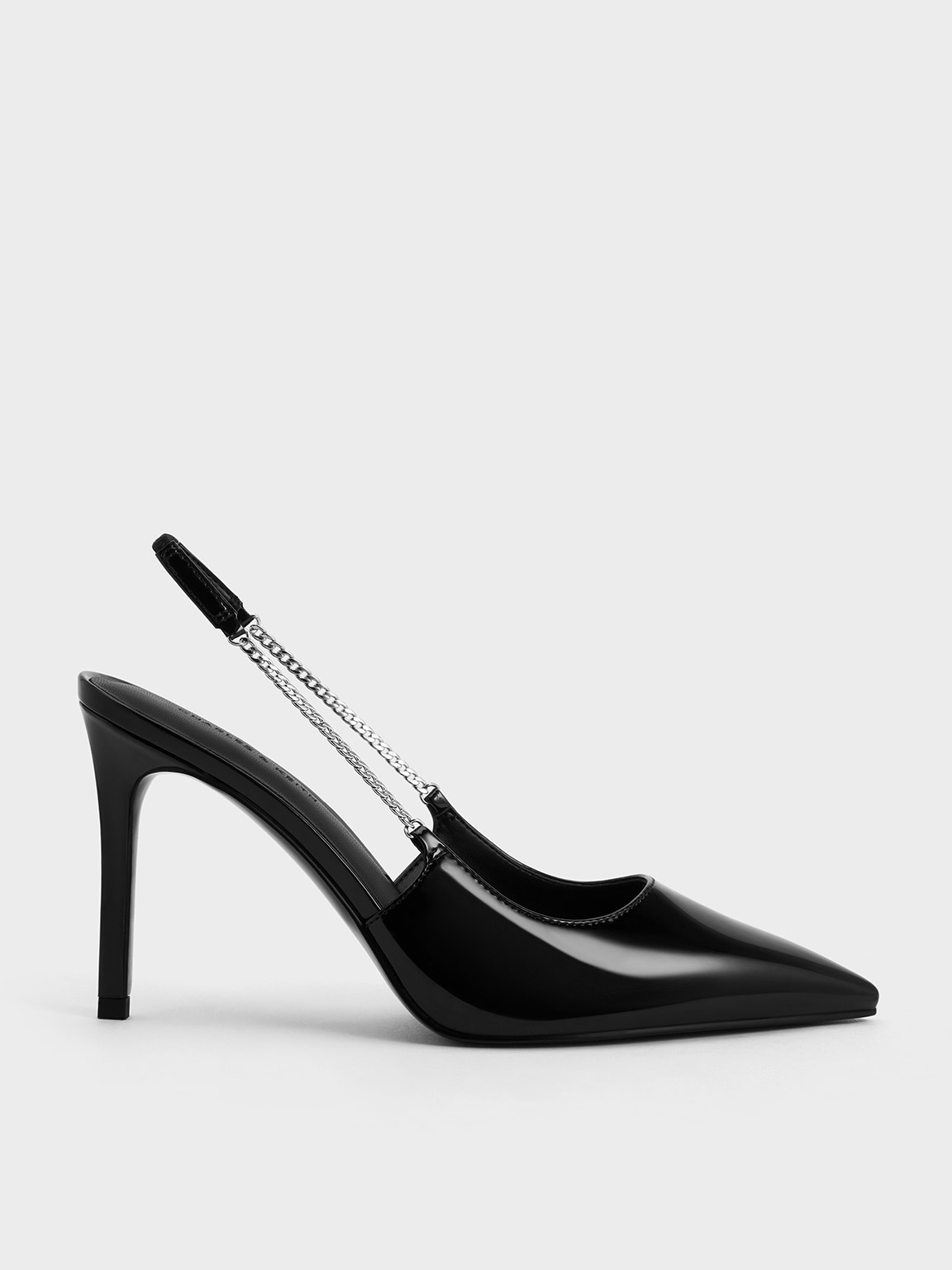 Shop Charles & Keith - Patent Chain-link Pointed-toe Slingback Pumps In Black Patent
