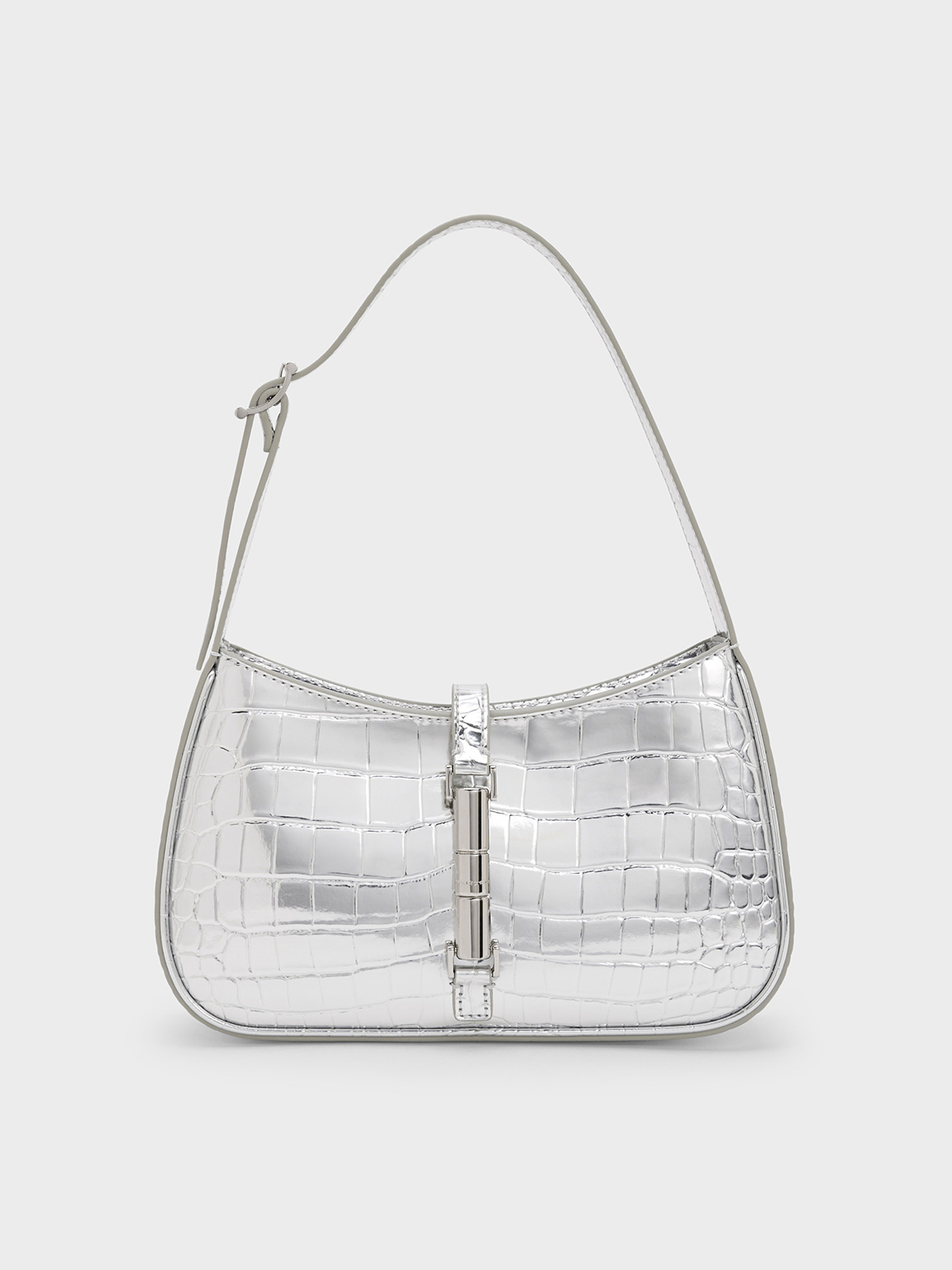 Charles & Keith - Cesia Croc-Effect Metallic-Accent Shoulder Bag