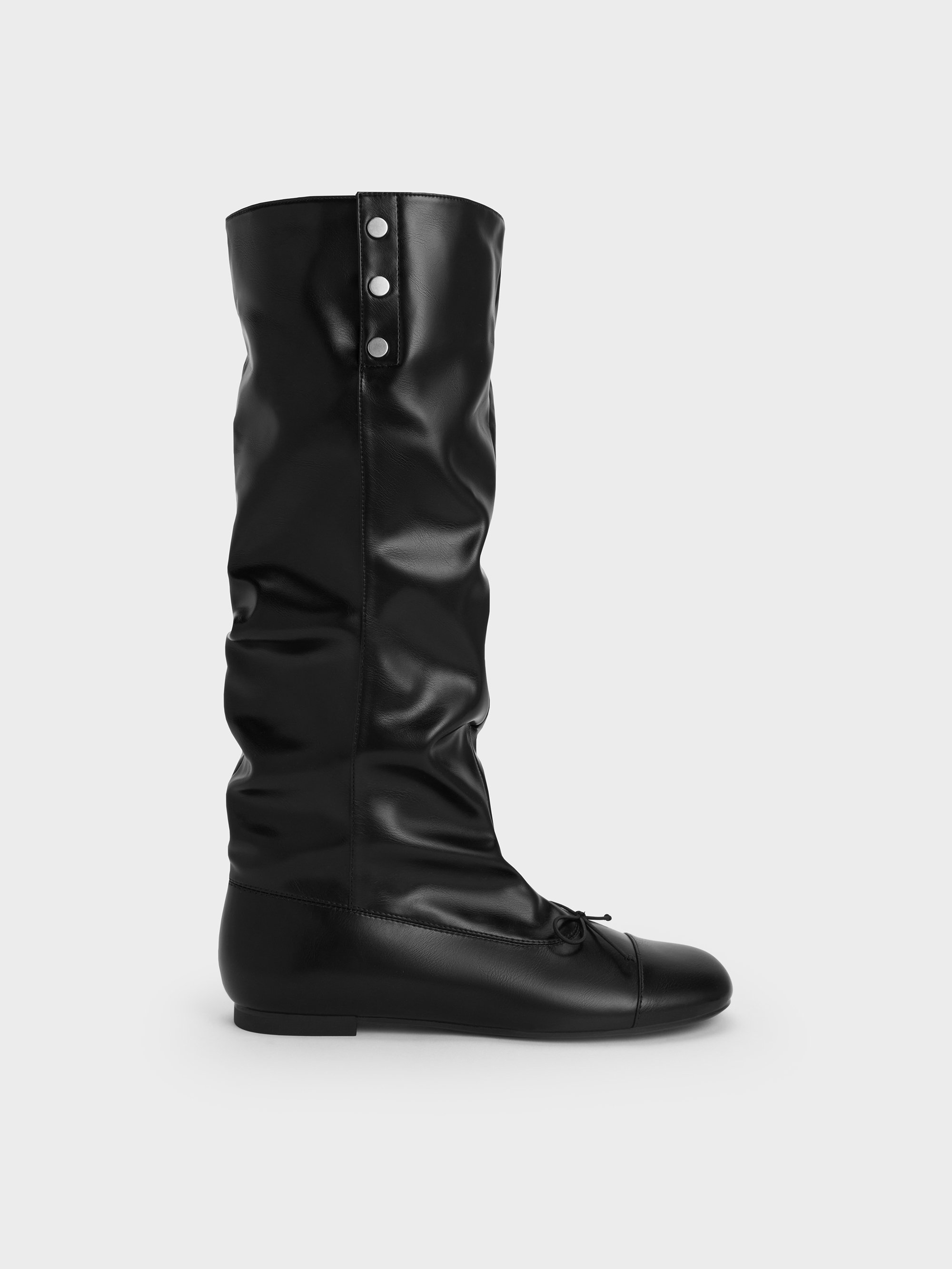 Charles & Keith - Gael Studded Slouchy Knee-high Boots In Black