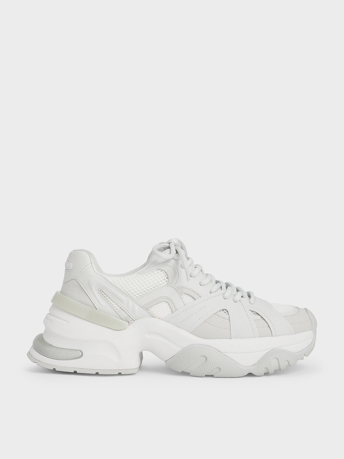 White Mesh Contrast-Trim Chunky Sneakers - CHARLES & KEITH US
