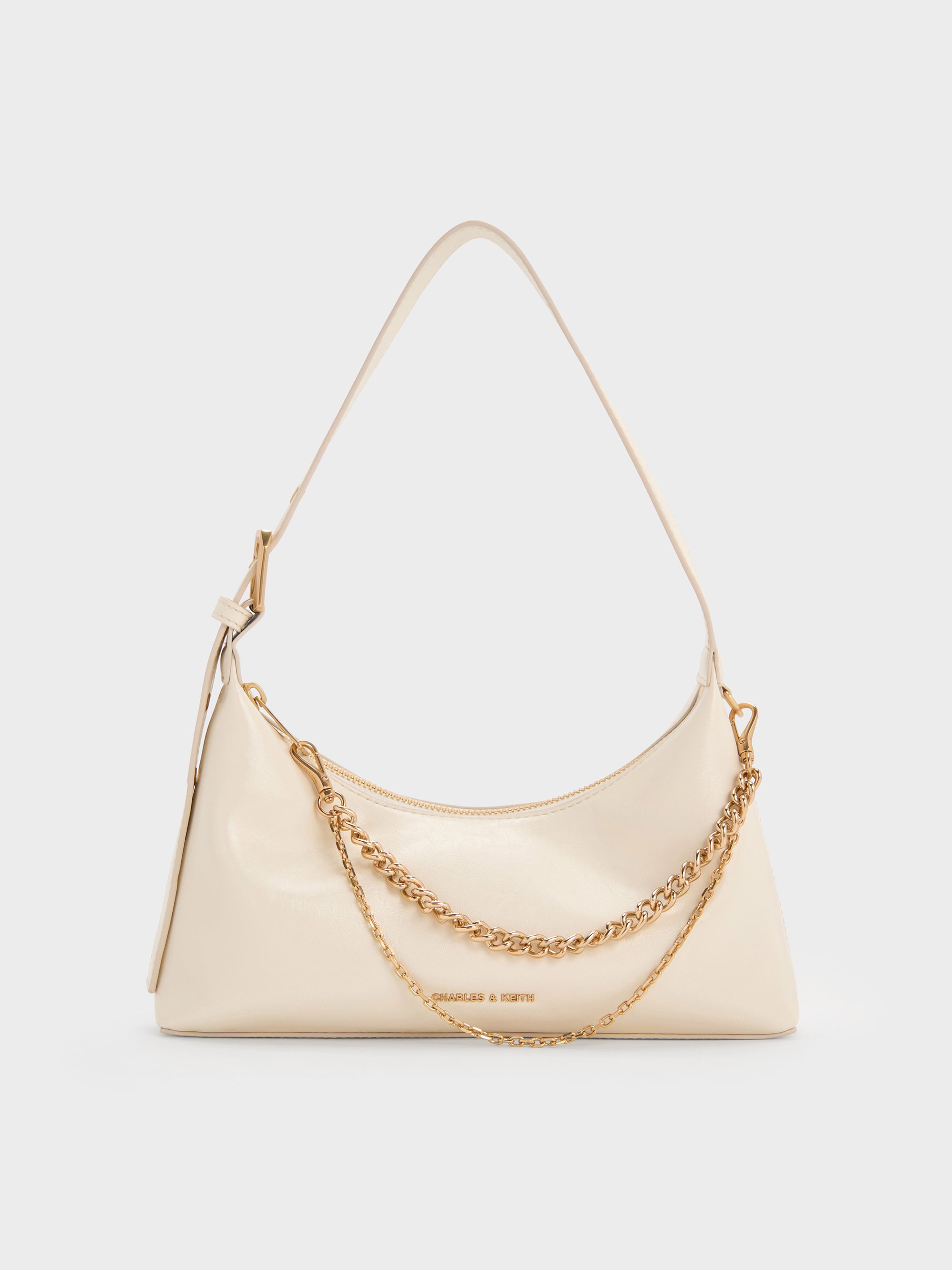 Charles & Keith - Atwood Chain-embellished Shoulder Bag In Cream