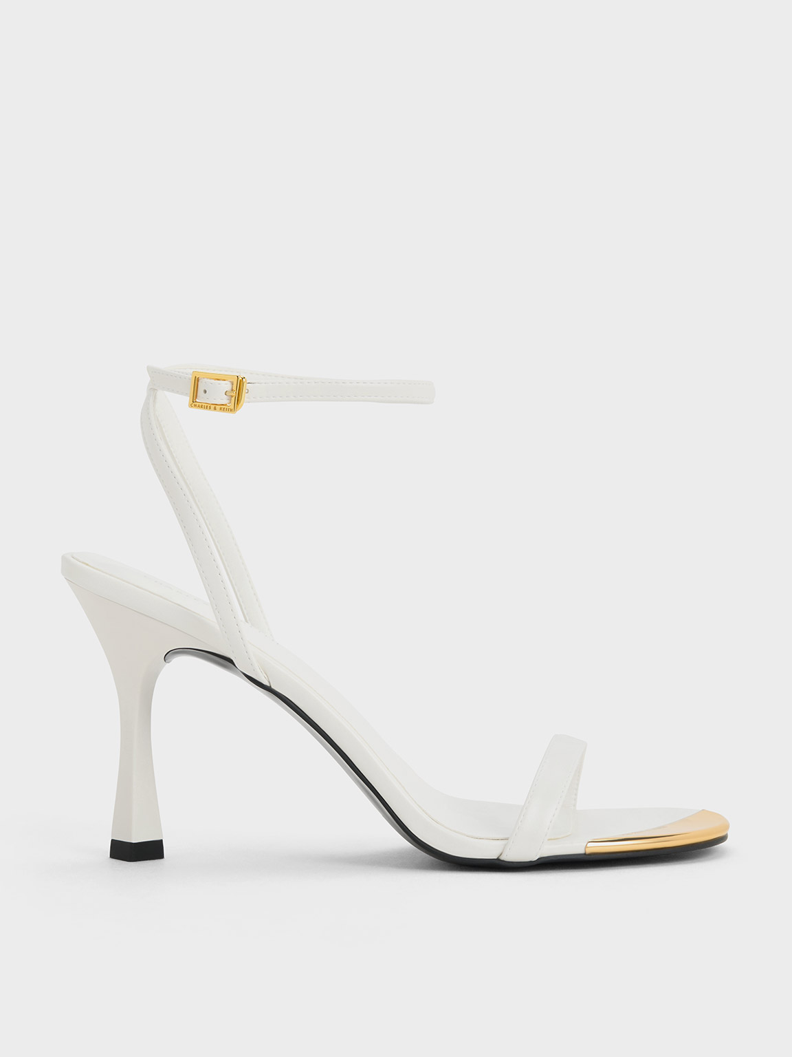 White Metallic Cap Ankle-Strap Heeled Sandals - CHARLES & KEITH PH