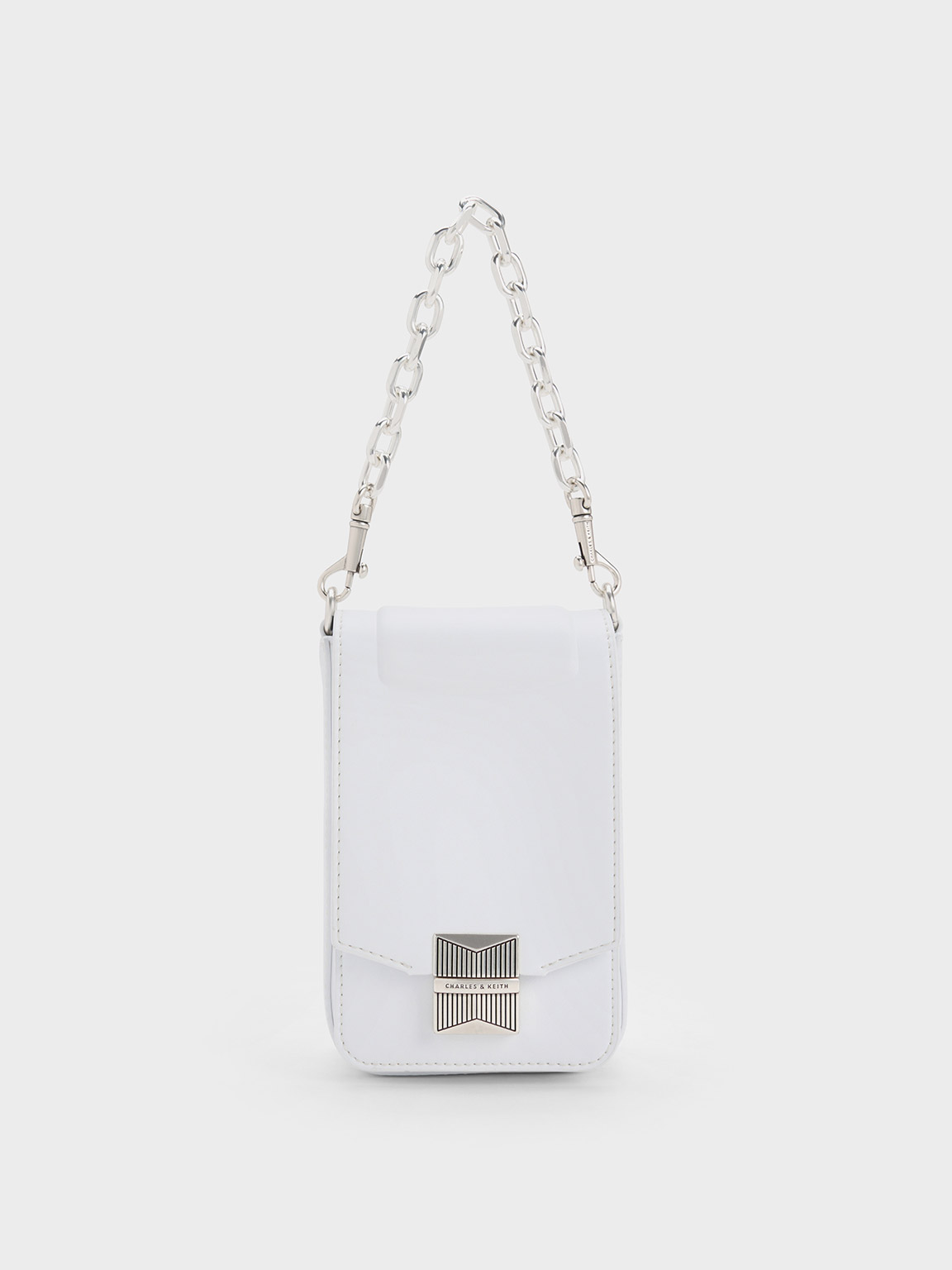 Charles & Keith Kalinda Metallic Accent Phone Pouch In White
