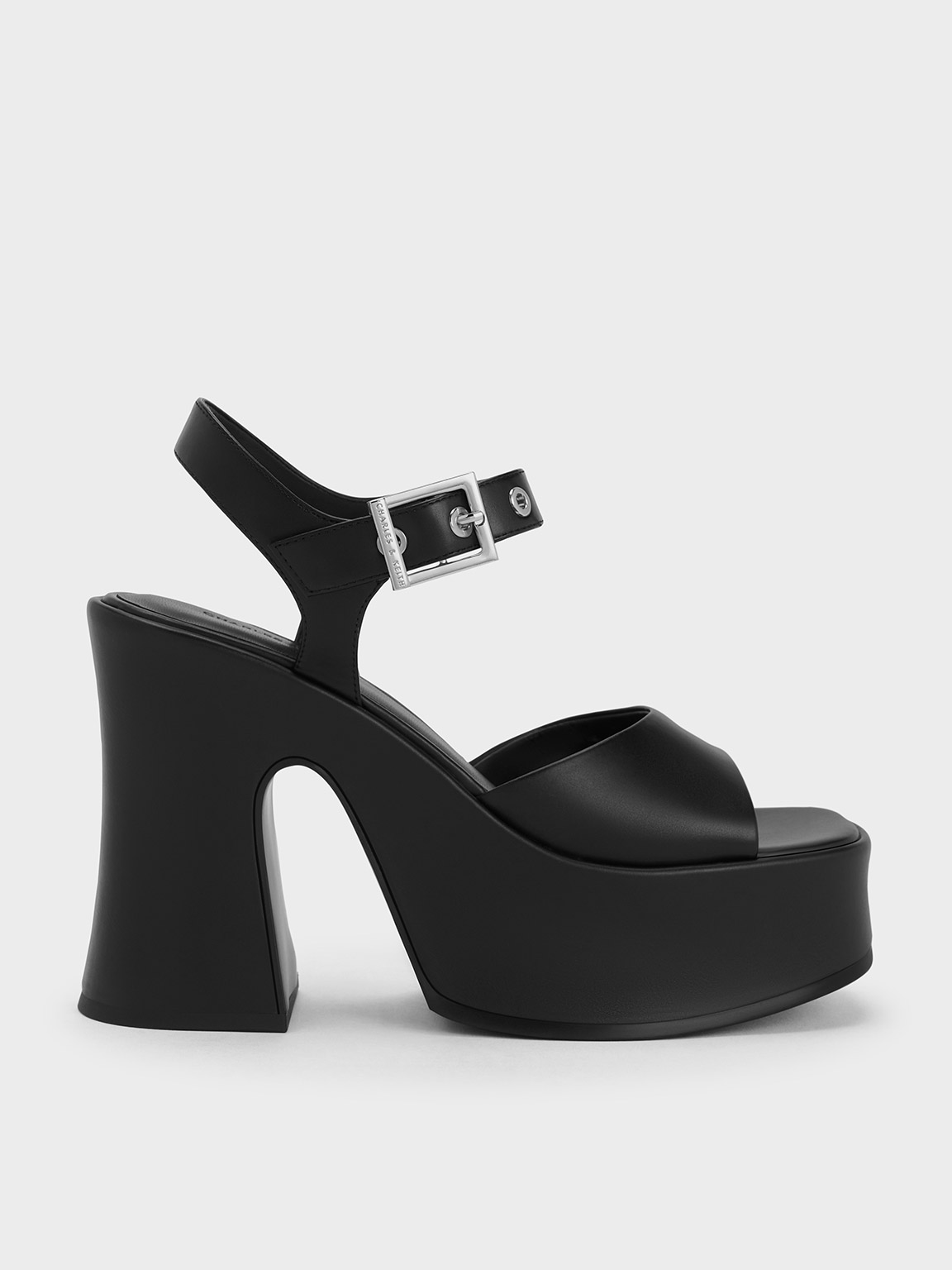 Charles & Keith Jocelyn Grommet Ankle-strap Platform Sandals In Black