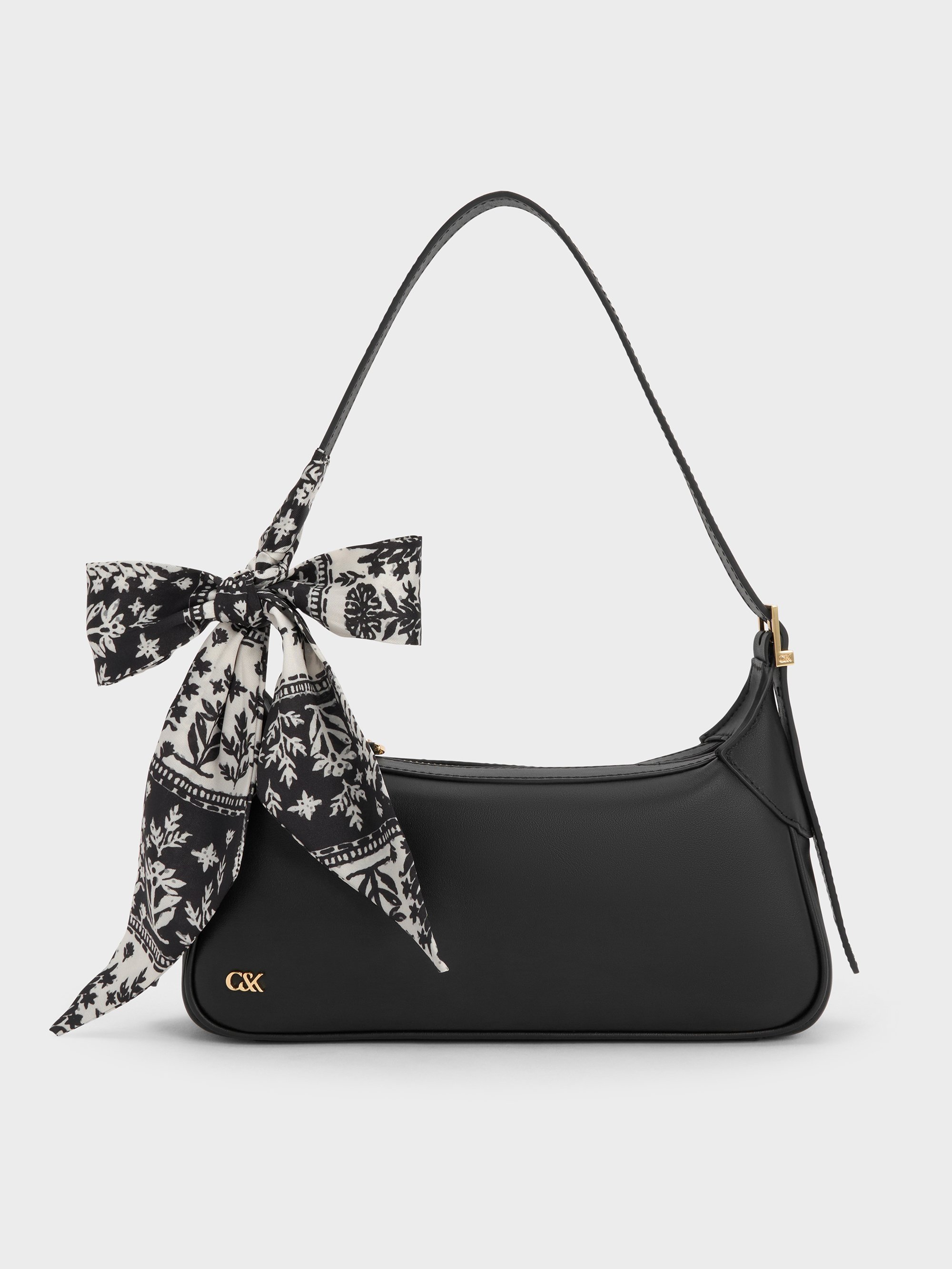 Black Cerese Leather Scarf-Handle Shoulder Bag - Black - CHARLES