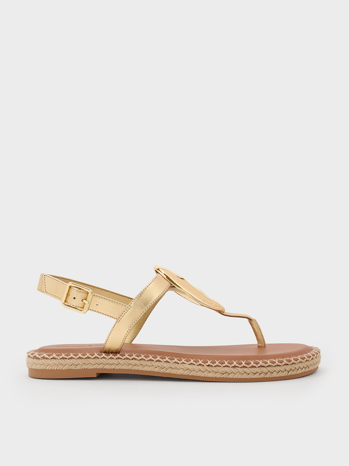 Shop Charles & Keith - Metallic Oval Espadrille Sandals In Gold