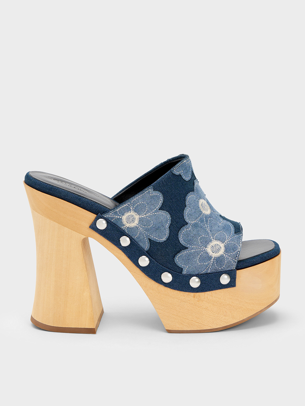 Charles & Keith - Women's Tabitha Floral Denim Platform Clogs, Blue, US 9