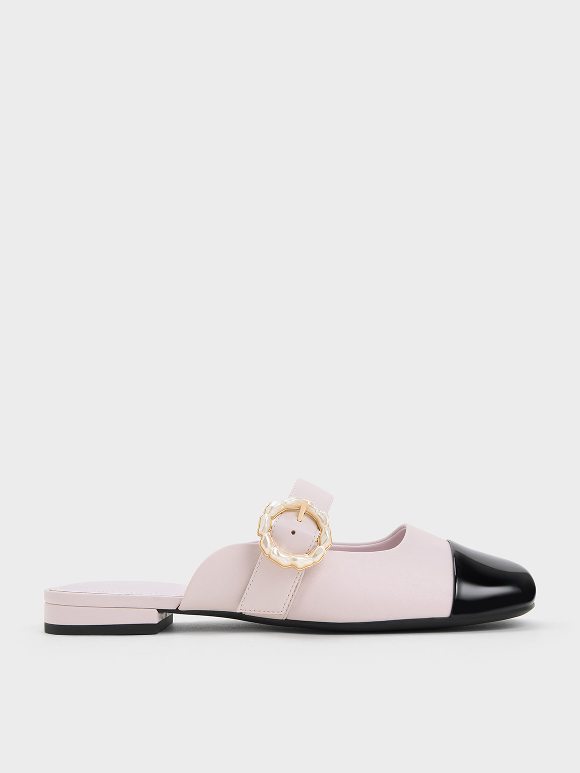 Charles & Keith Patent Pearl Buckle Mary Jane Mules In Lilac