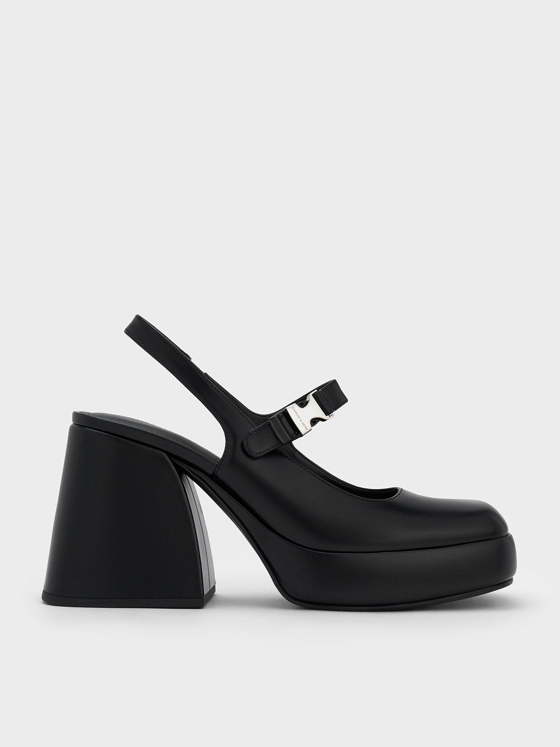 Laine Metallic-Buckle Platform Mary Janes - Black - CHARLES & KEITH KR