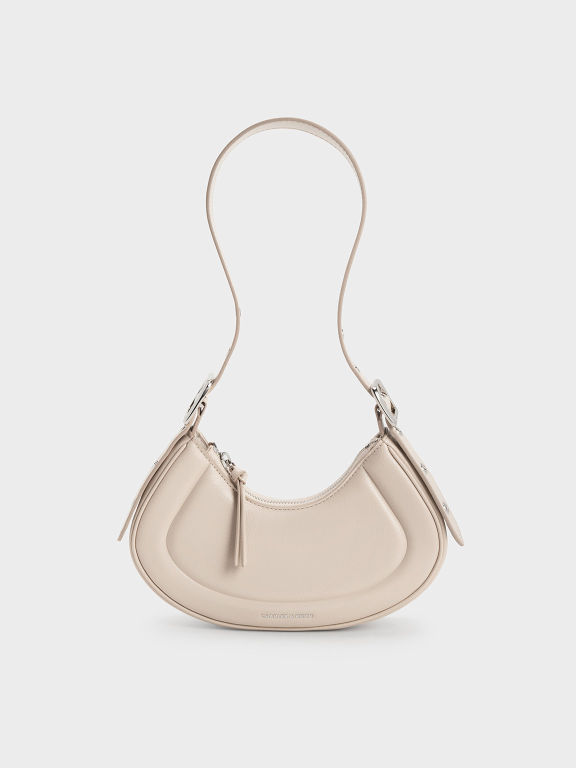 Charles & Keith Petra Curved Shoulder Bag In Gray