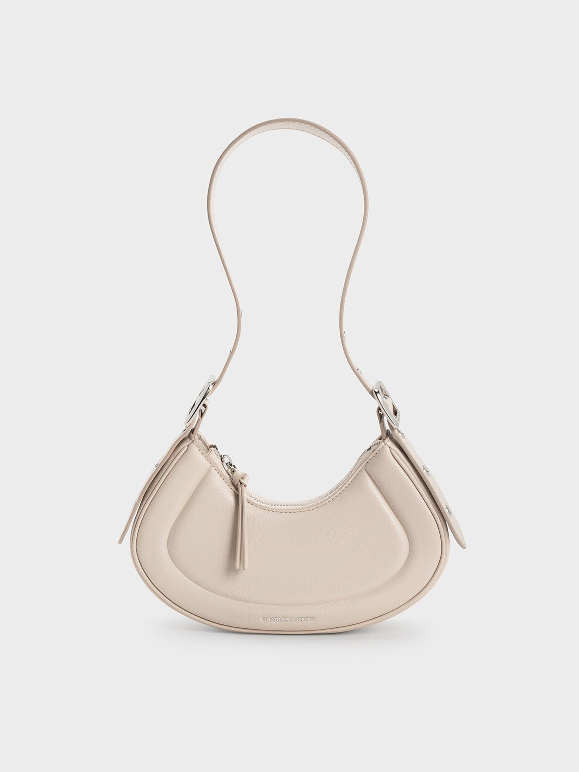 Charles & Keith Petra Curved Shoulder Bag In Oat