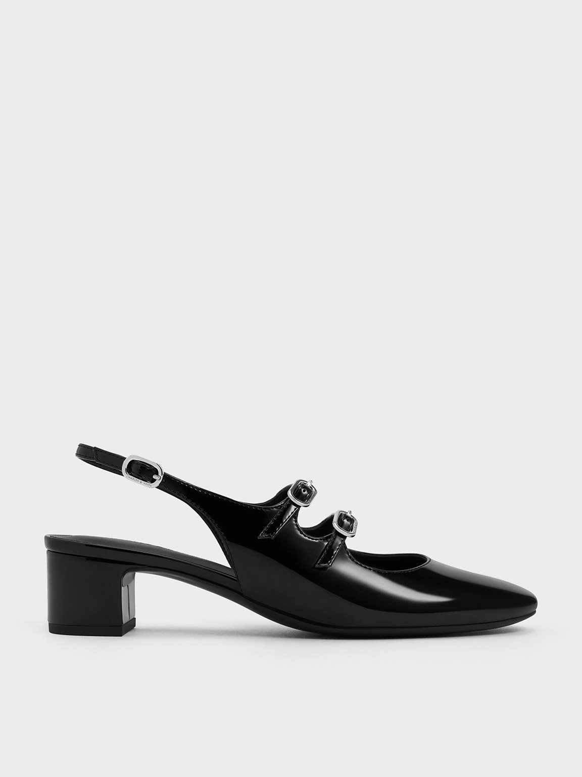 Black Boxed Double-Strap Slingback Mary Jane Pumps | CHARLES & KEITH