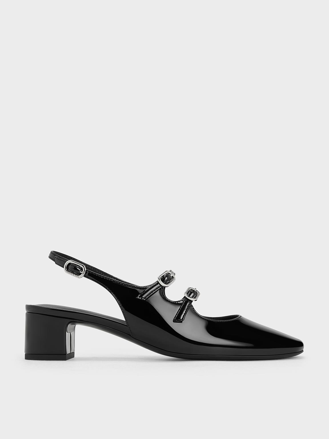 Black Boxed Double-Strap Slingback Mary Jane Pumps | CHARLES & KEITH