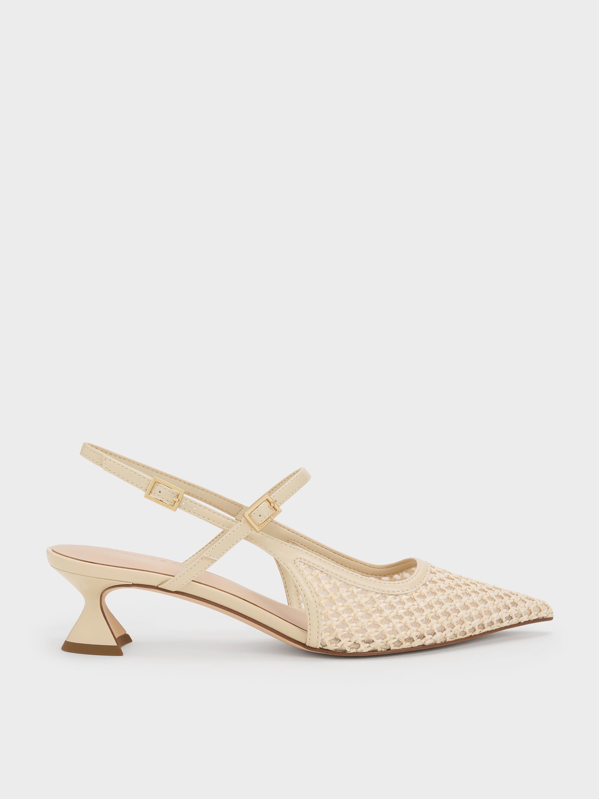 Raffia Sculptural-Heel Slingback Pumps - Beige - CHARLES & KEITH SG