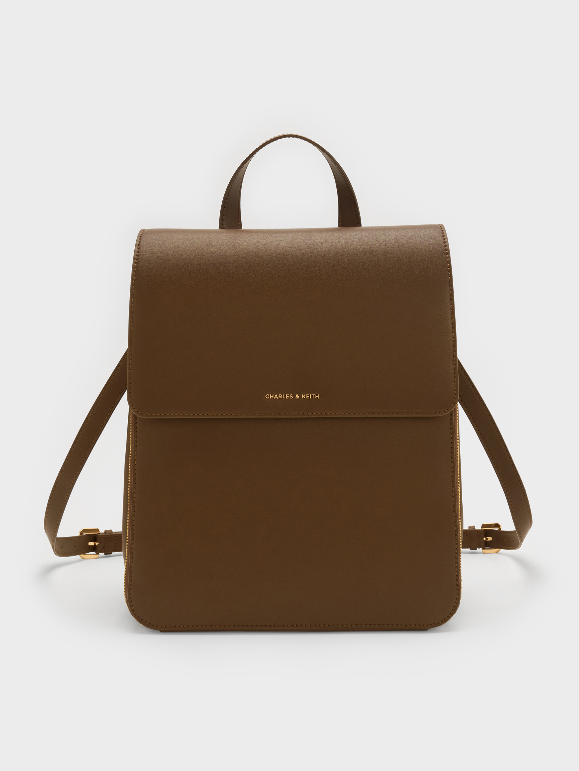 Octavia Front-Flap Backpack - Dark Brown - CHARLES & KEITH US