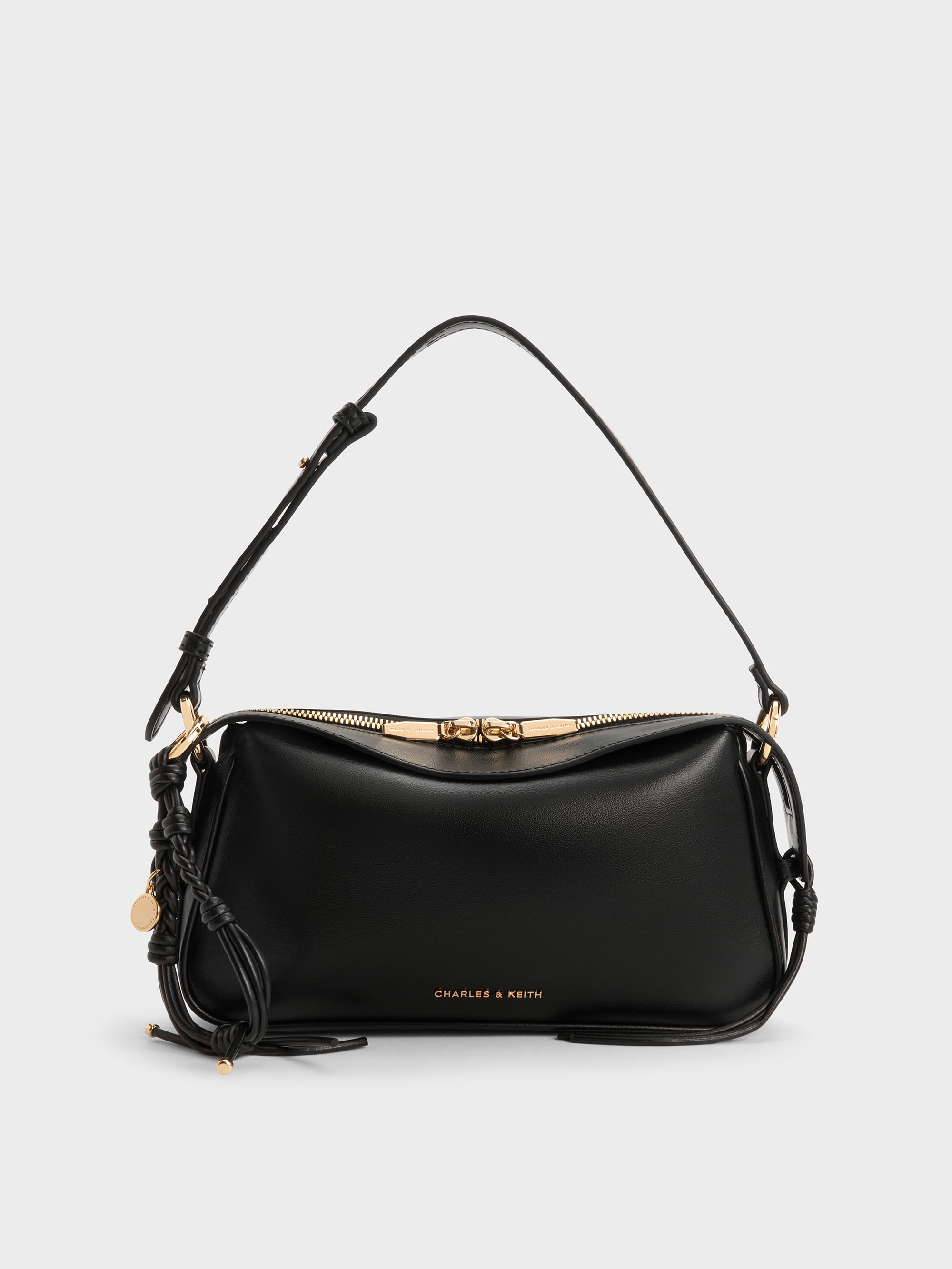 Mini Haylen Braided-Charm Shoulder Bag - Black - CHARLES & KEITH SG