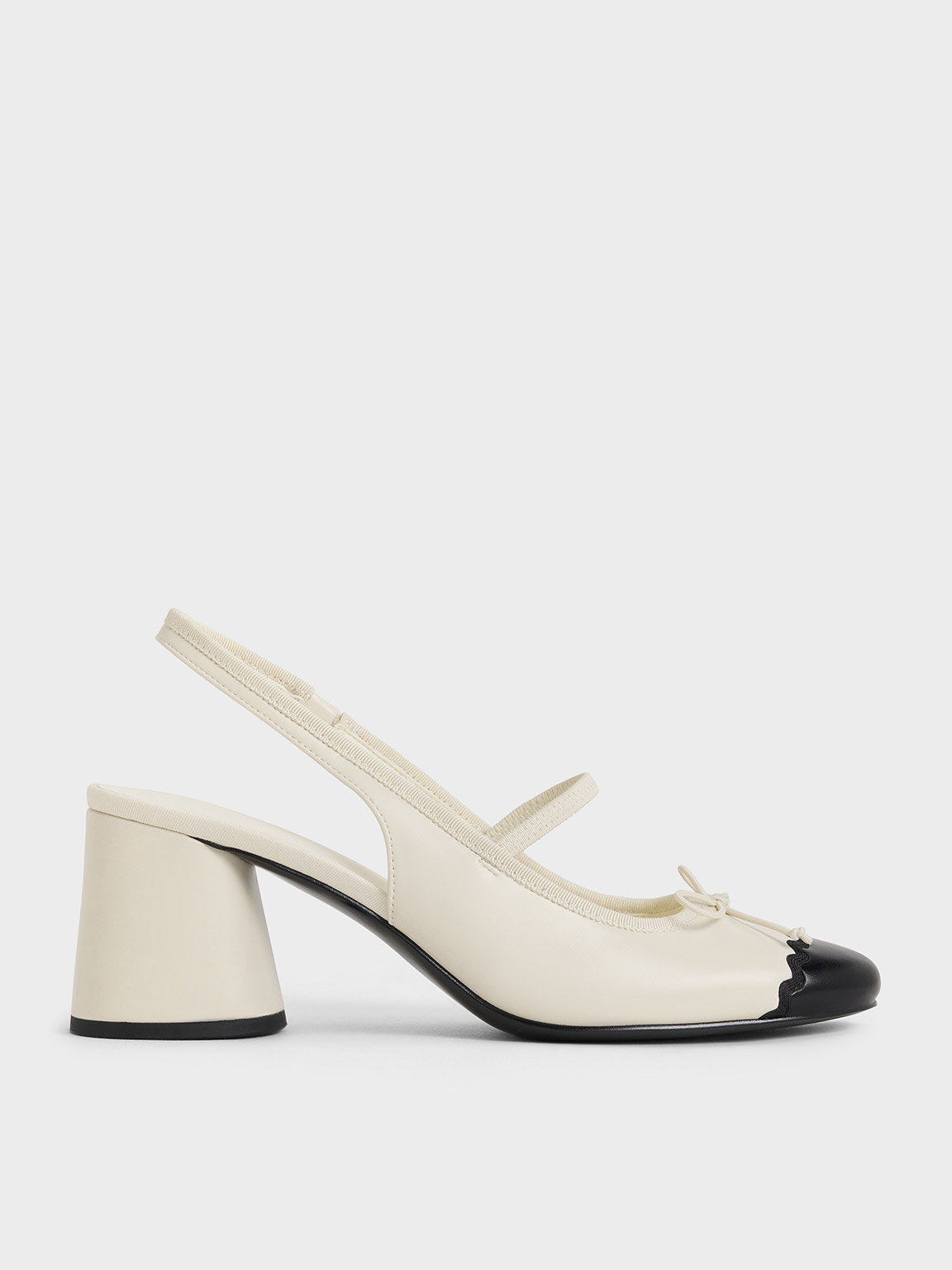 Charles & Keith Two-tone Bow Slingback Pumps In Cream