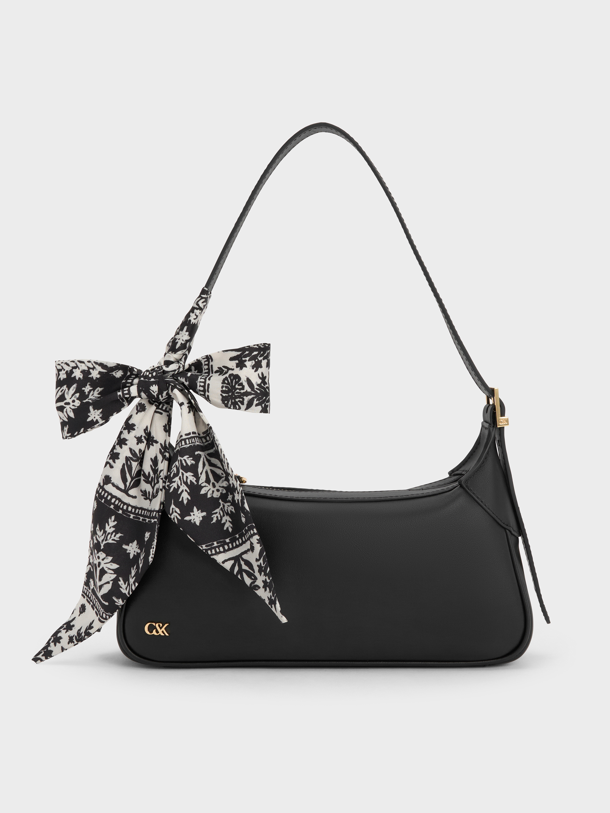Black Cerese Leather Scarf-Handle Shoulder Bag - CHARLES & KEITH PA