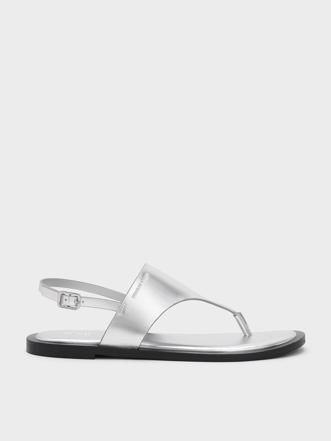 Charles & Keith - Metallic V-strap Slingback Thong Sandals In Silver