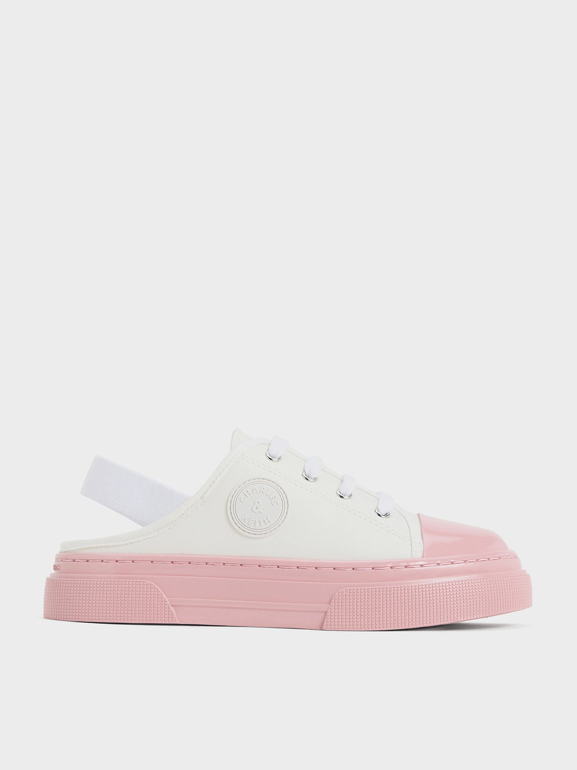 Charles & Keith - Girls' Canvas Two-tone Slingback Sneakers In White