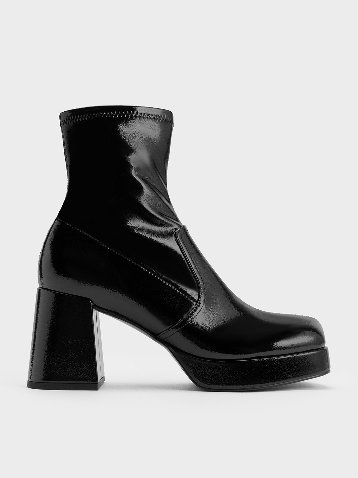 Faux Patent Leather Mid-Calf Boots Black Women's 8.5