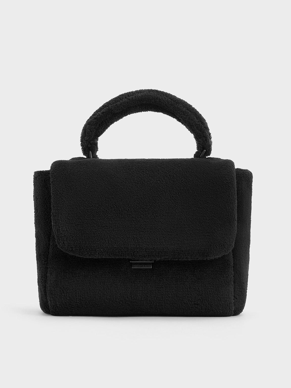 Shop Charles & Keith Loey Textured Top Handle Bag In Jet Black