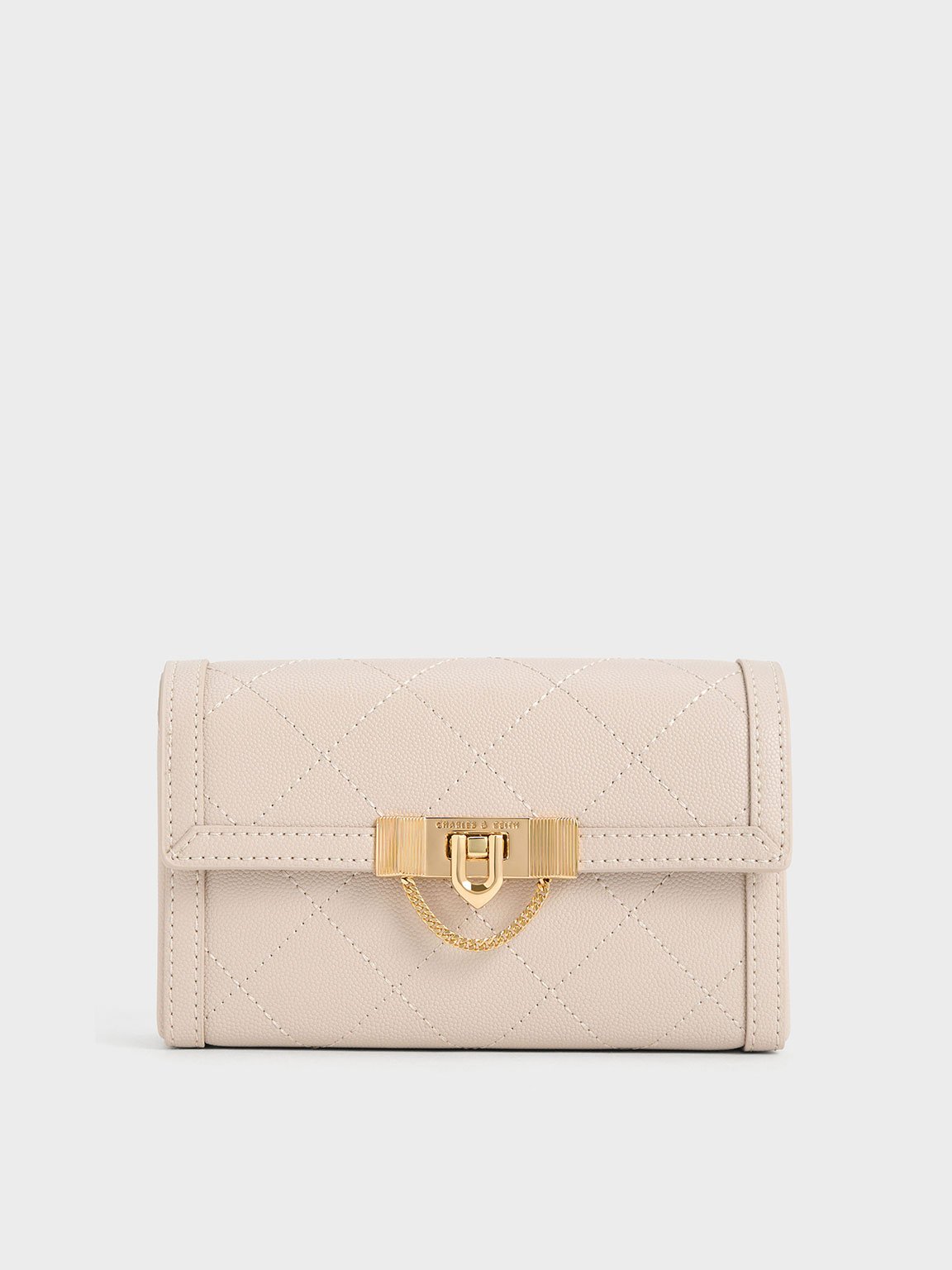 Charles & Keith Tallulah Quilted Push-lock Clutch In Oat