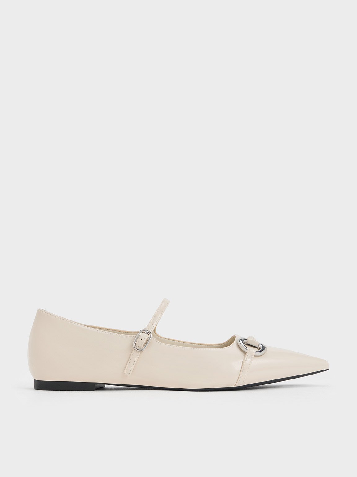 Chalk Metallic Accent Pointed-Toe Mary Janes - CHARLES & KEITH US