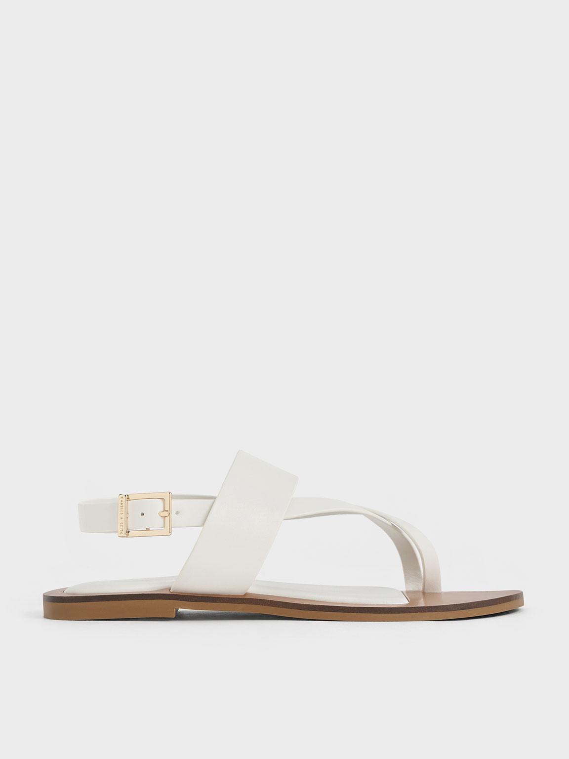 White Toe-Ring Crossover-Strap Sandals - CHARLES & KEITH SG