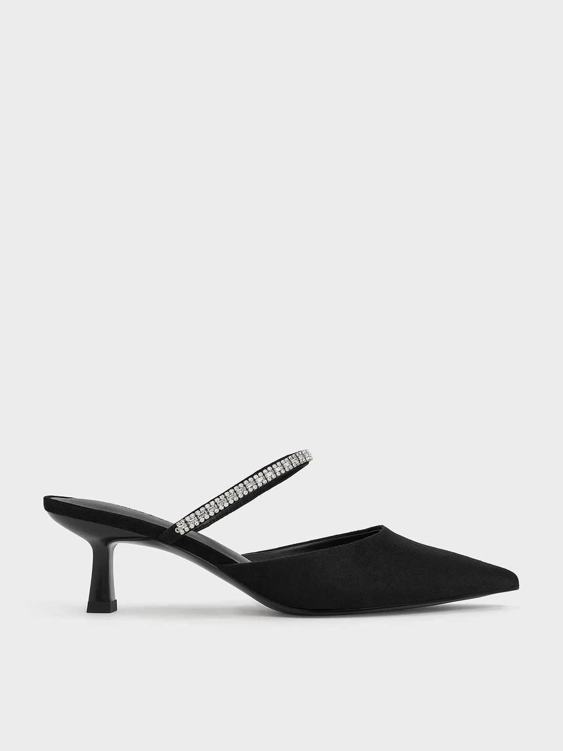 Black Ambrosia Textured Gem-Embellished Pointed-Toe Mules - CHARLES ...