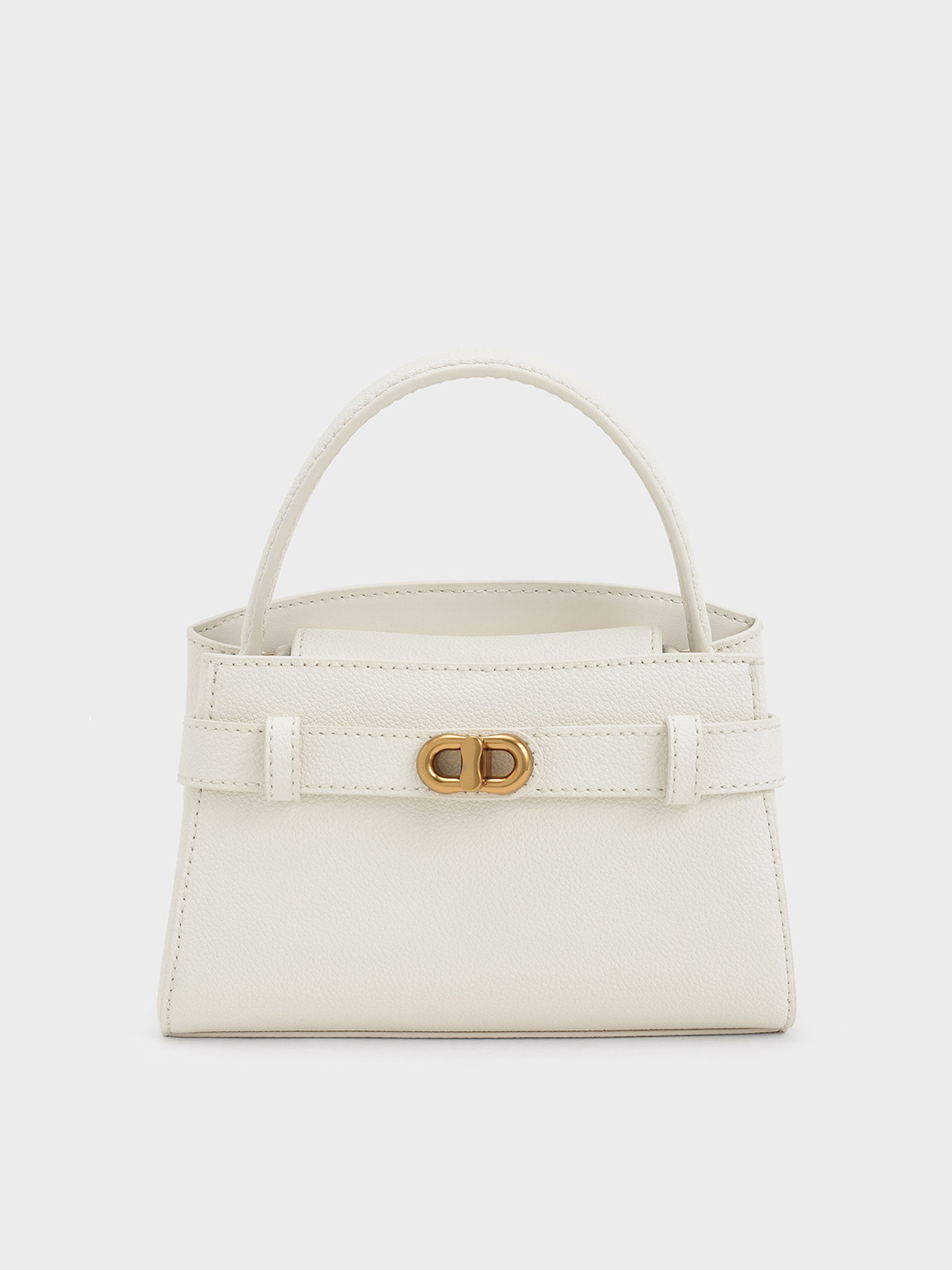 Cream Aubrielle Metallic-Buckle Top Handle Bag - CHARLES & KEITH