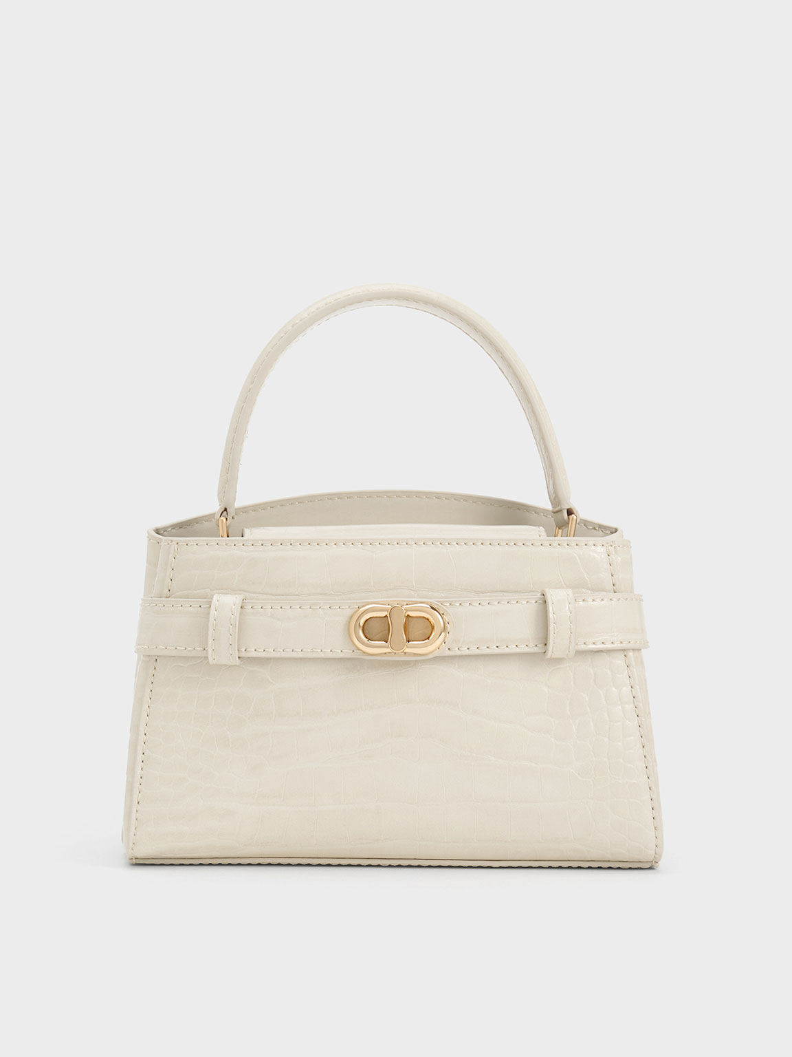 Ivory Aubrielle Croc-Effect Top Handle Bag - CHARLES & KEITH PH