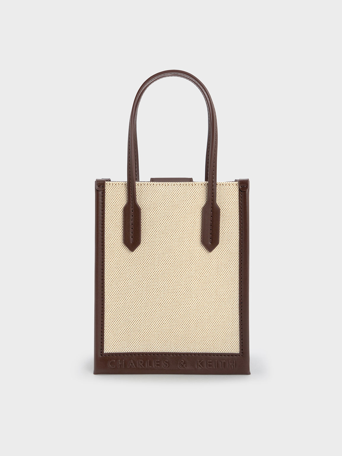 Dark Brown Canvas Geometric Tote Bag CHARLES KEITH