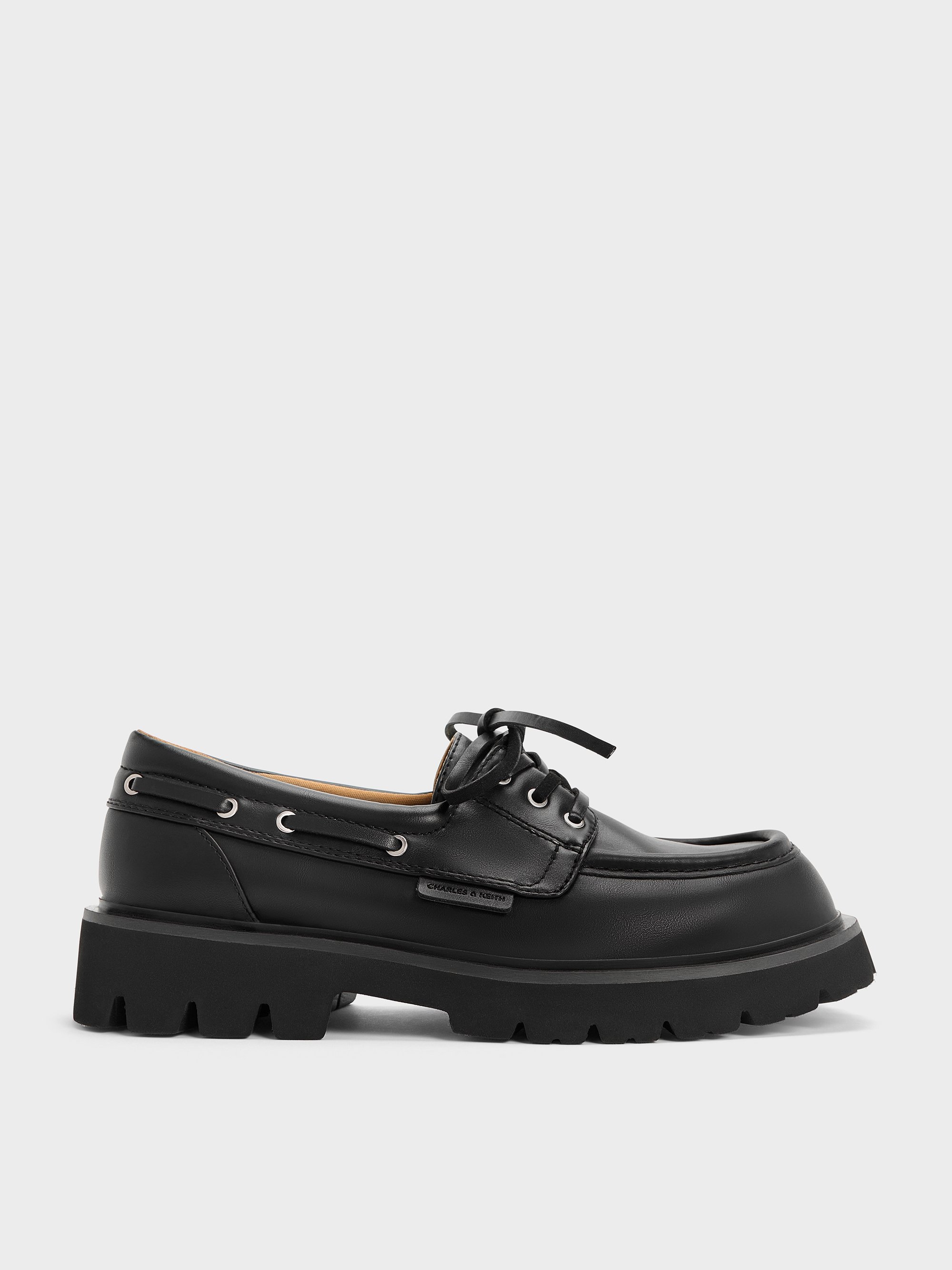 Charles & Keith - Ridged-sole Boat Shoes In Black