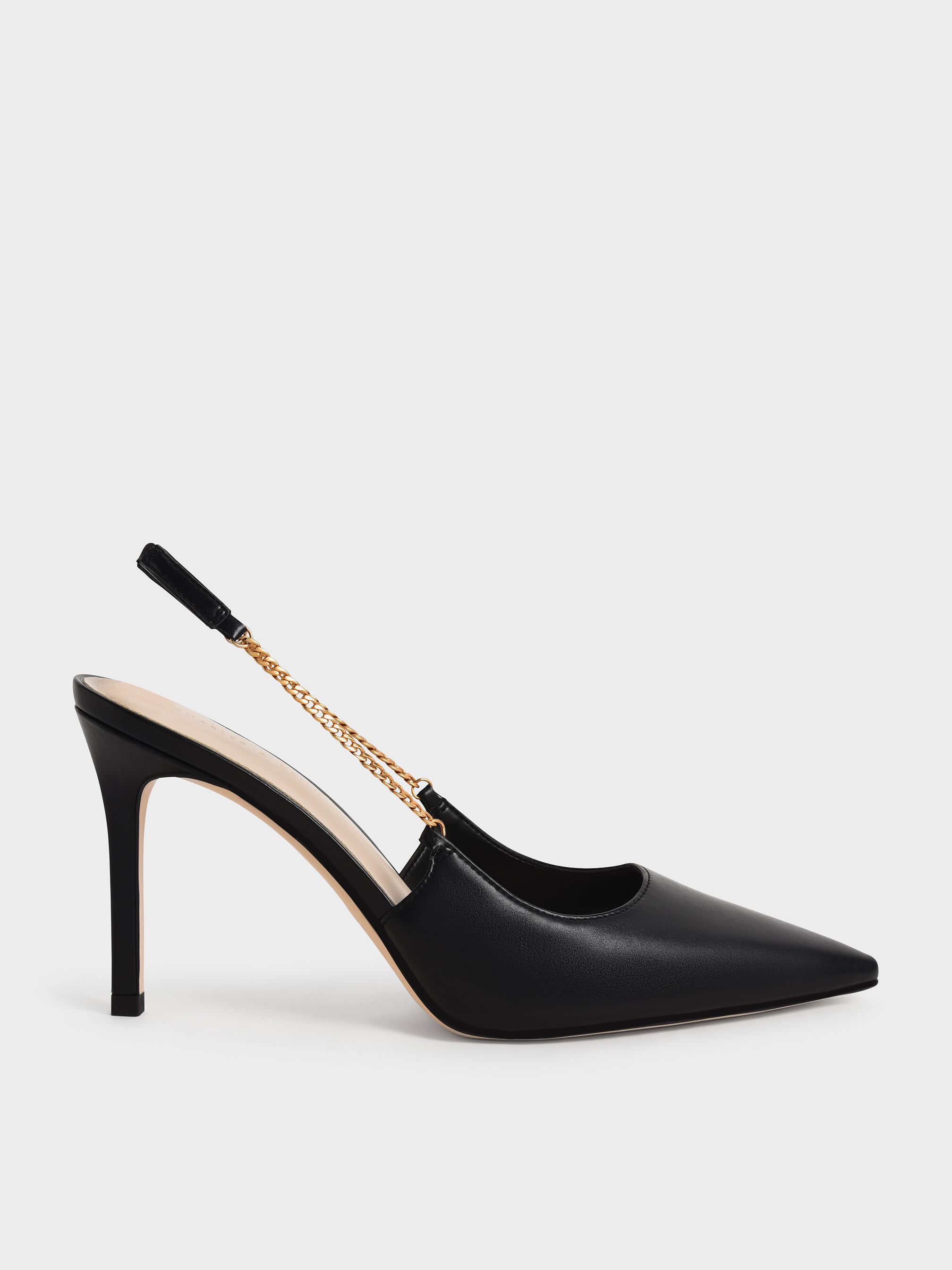 Black Chain-Link Slingback Stiletto Pumps - CHARLES u0026 KEITH PH
