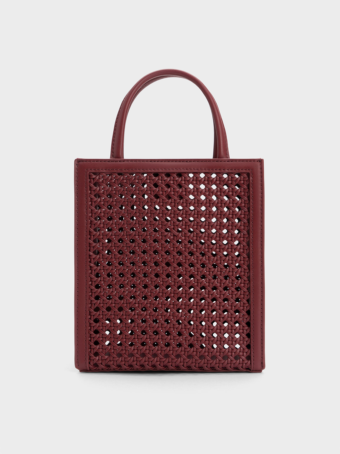 Charles & Keith Woven Double Handle Tote Bag In Burgundy