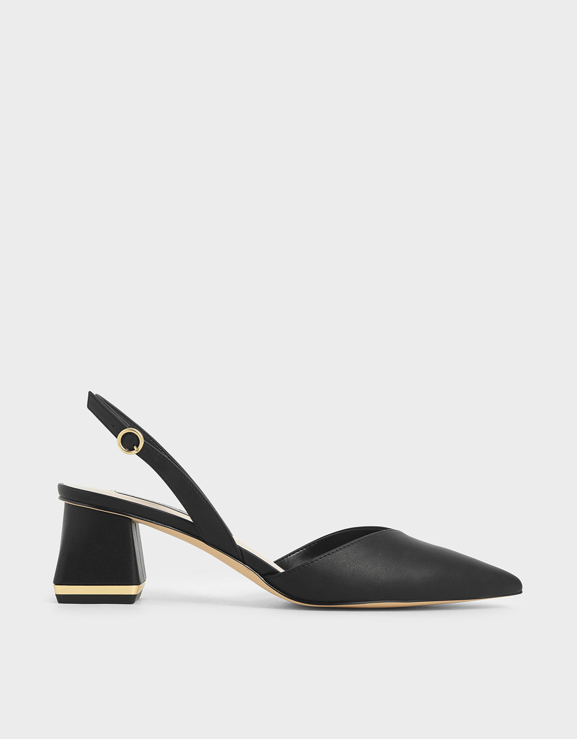 Black Katarina Trapeze Heel Slingback Pumps - CHARLES & KEITH US