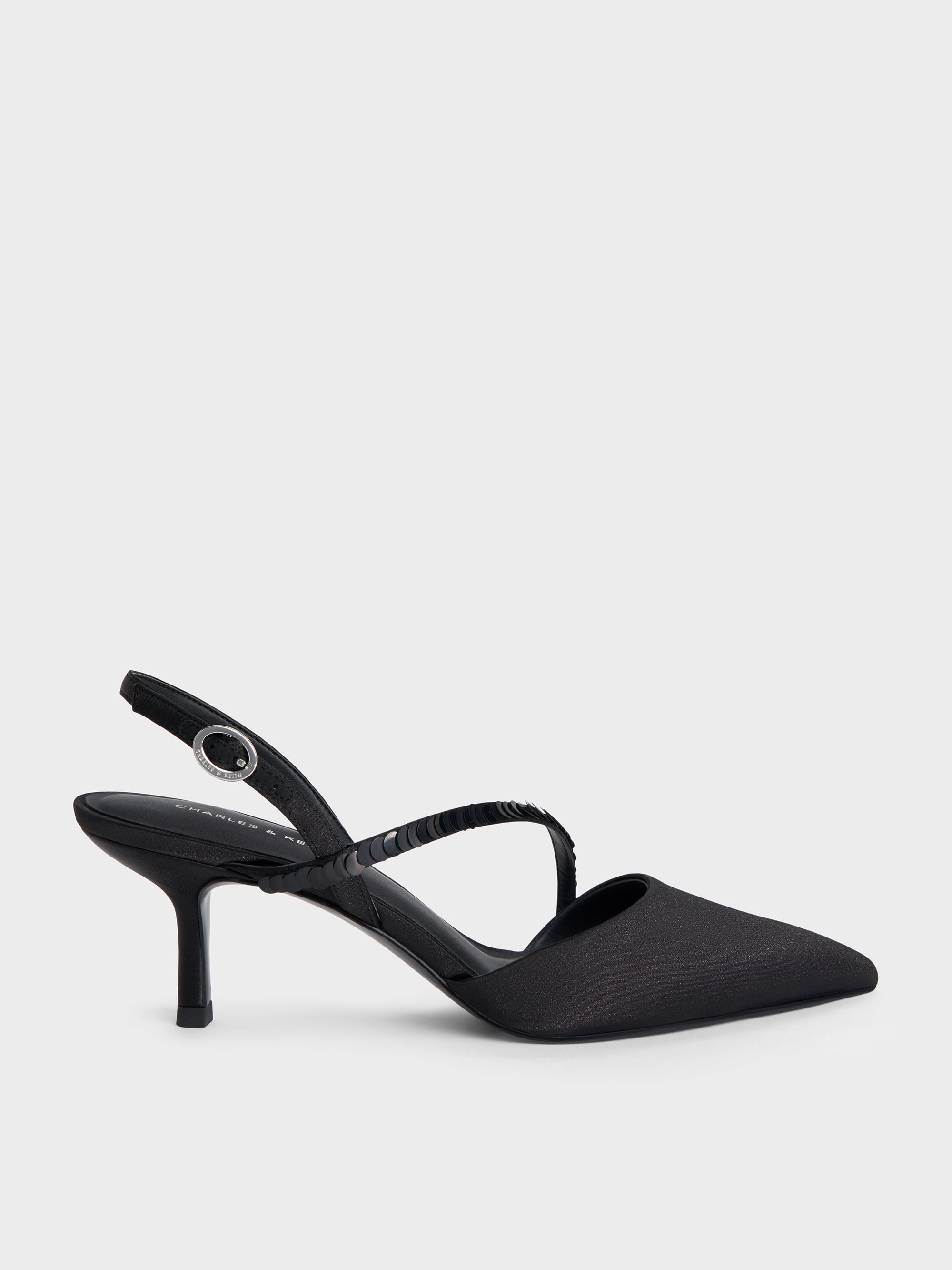 Briella Sequinned Slingback Pumps - Black Textured - CHARLES