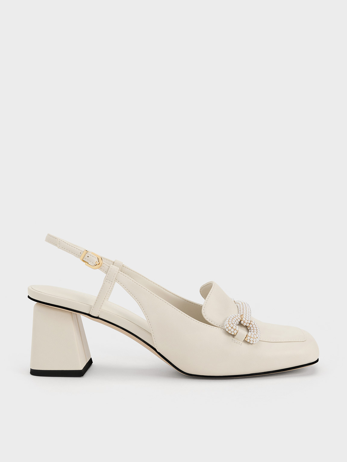 Chalk Beaded Slingback Loafer Pumps - CHARLES & KEITH US