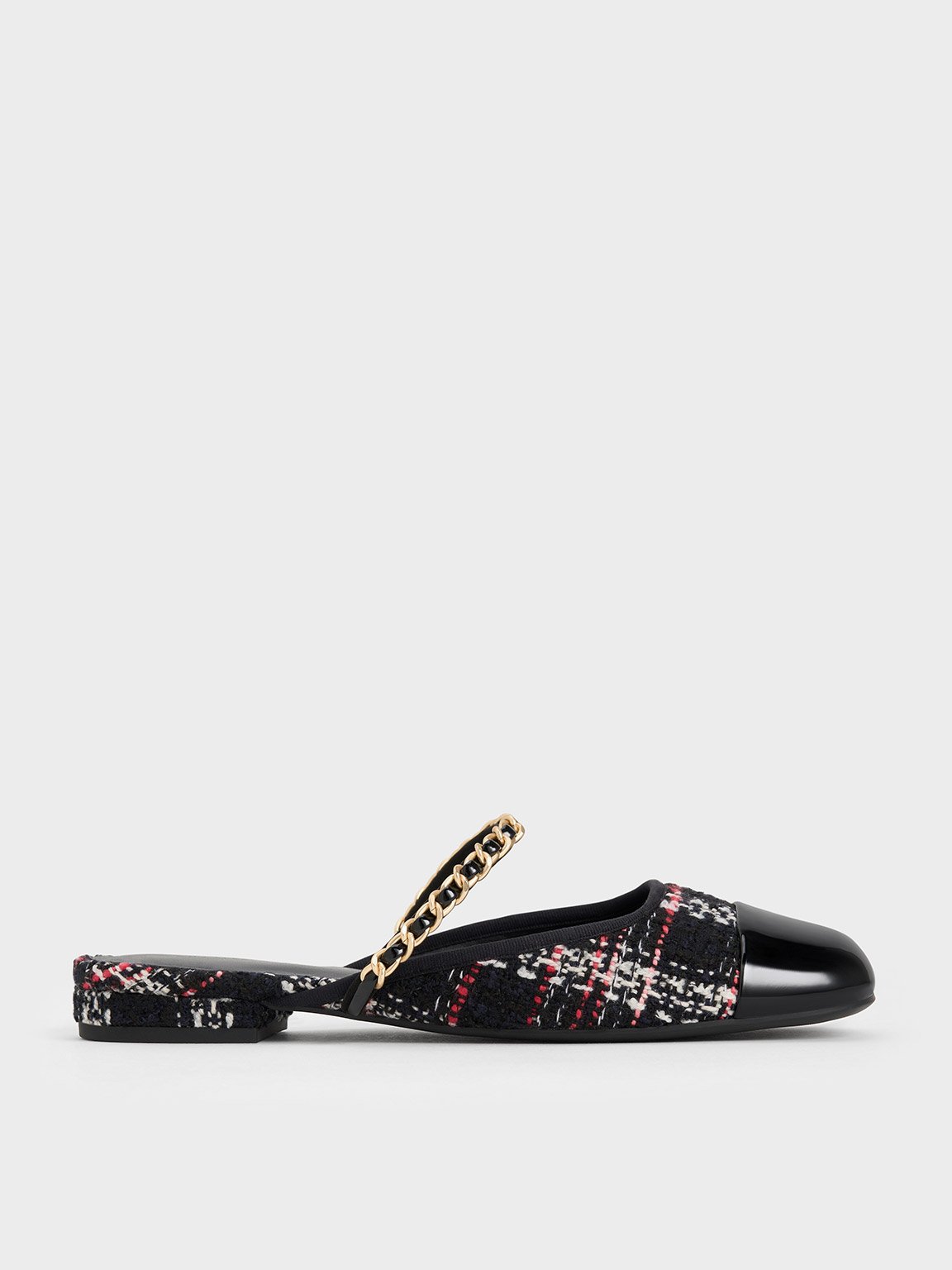 Charles & Keith - Patent & Tweed Chain-strap Mules In Multi