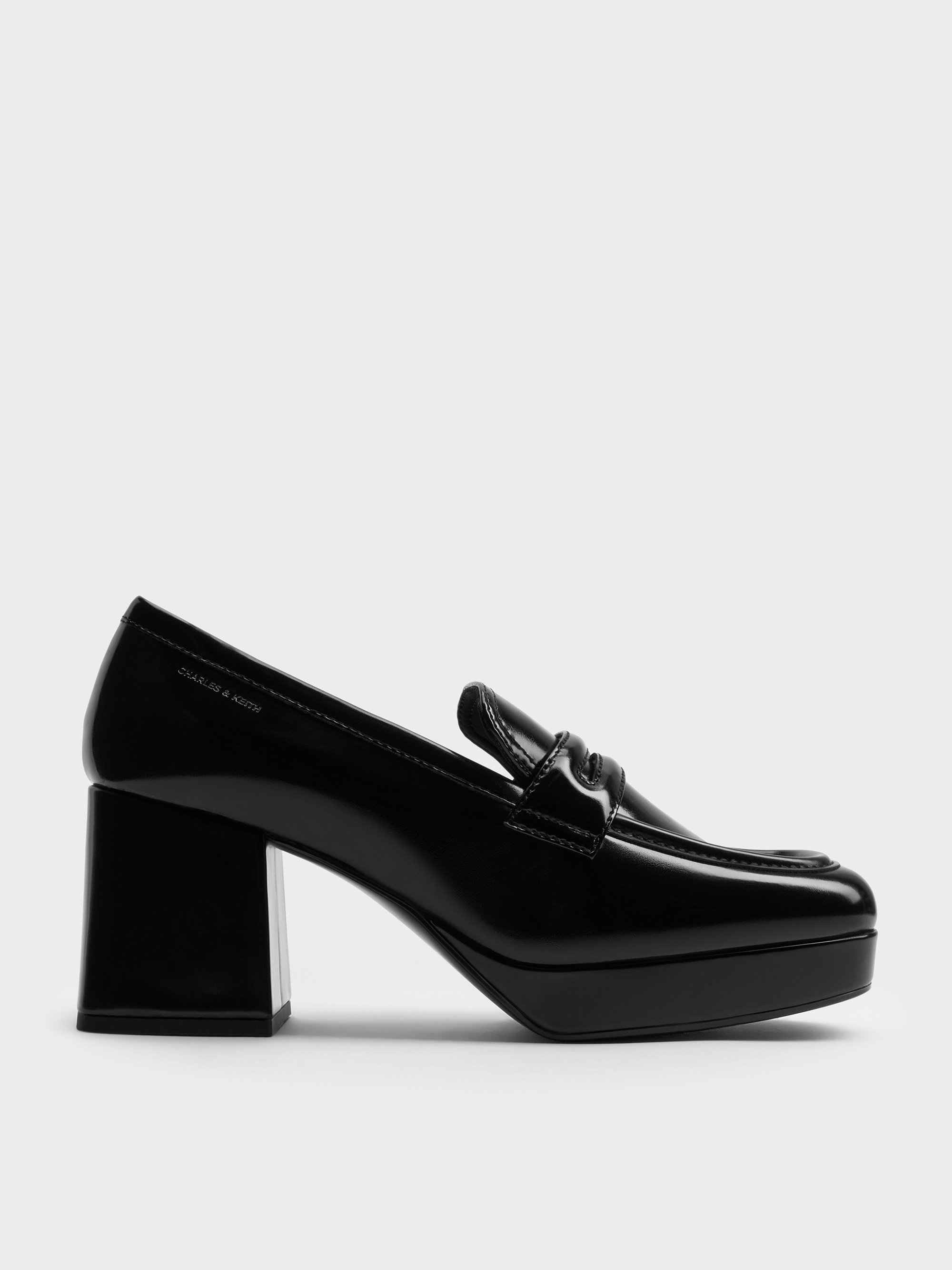 Charles & Keith - Platform Block-heel Loafer Pumps In Black