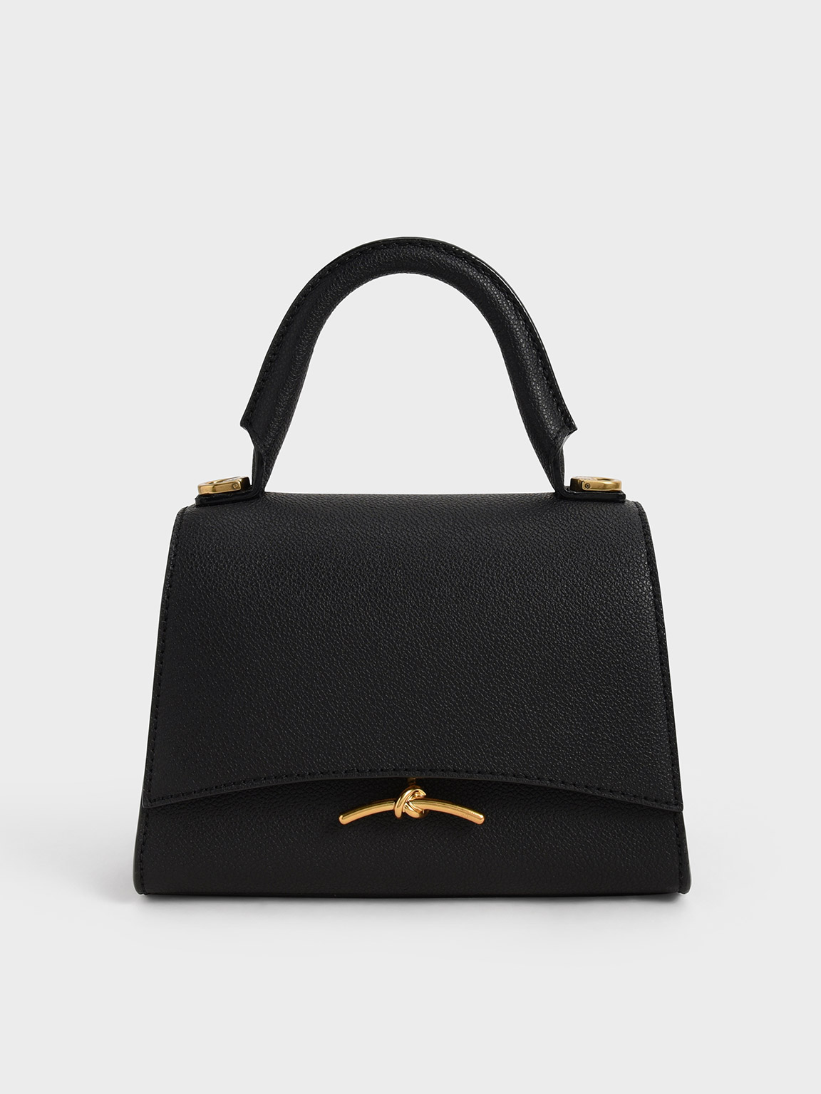 Black Huxley Metallic PushLock Top Handle Bag CHARLES & KEITH TW