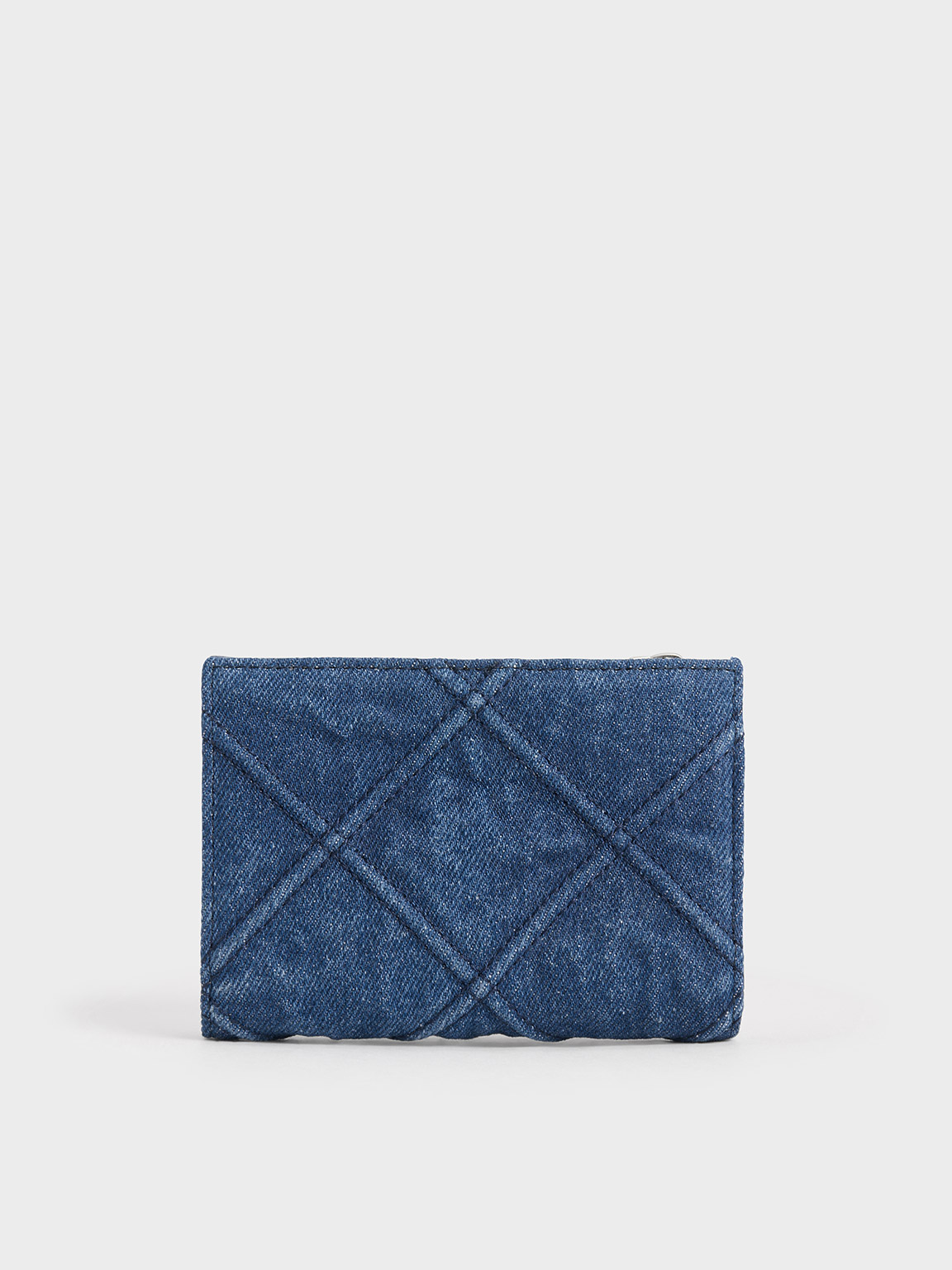 Charles & Keith Eleni Denim Quilted Wallet In Blue