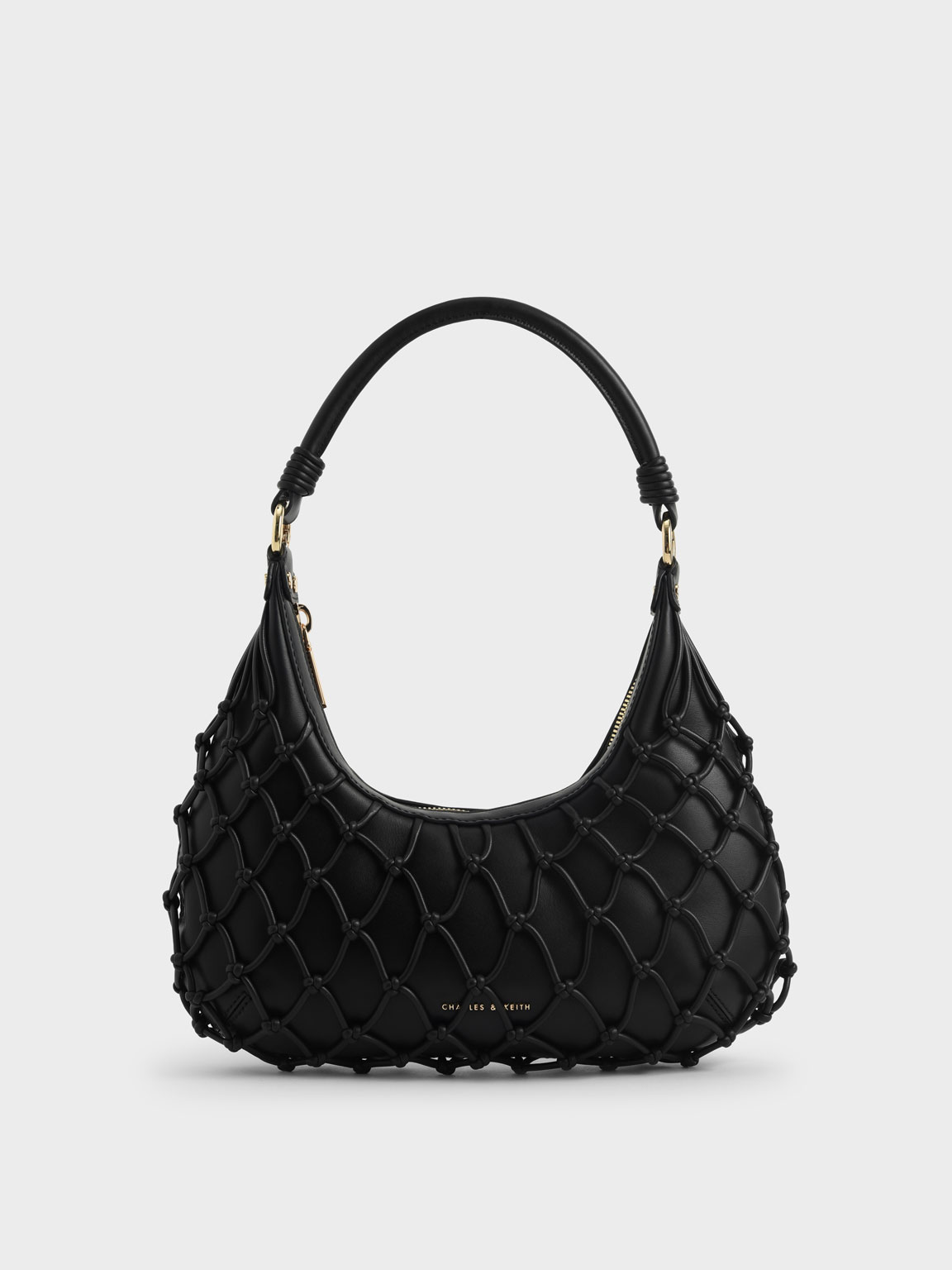 Black Netted Leather Shoulder Bag | CHARLES & KEITH