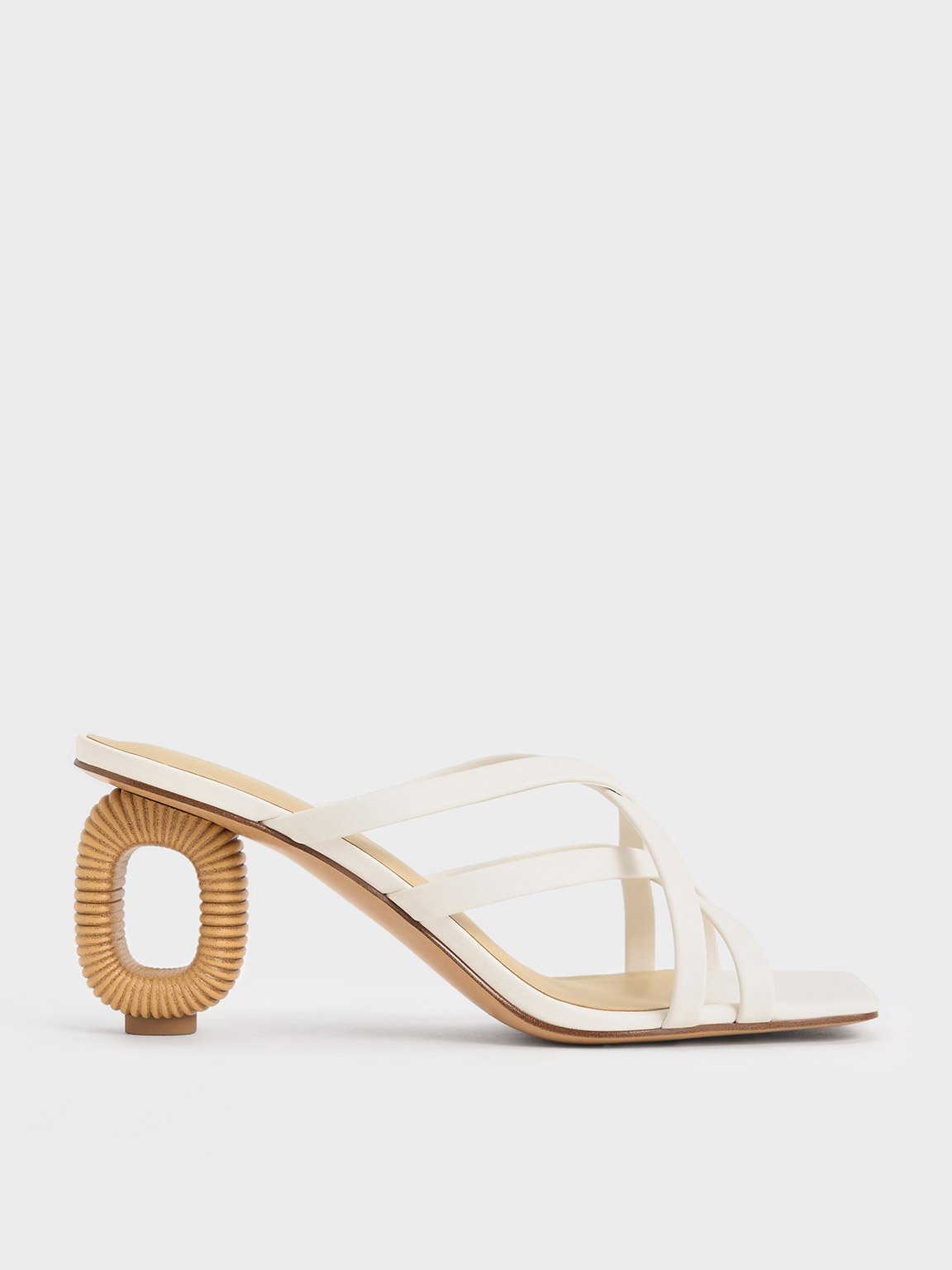 White Sculptural-Heel Strappy Mules - White - Sale - CHARLES