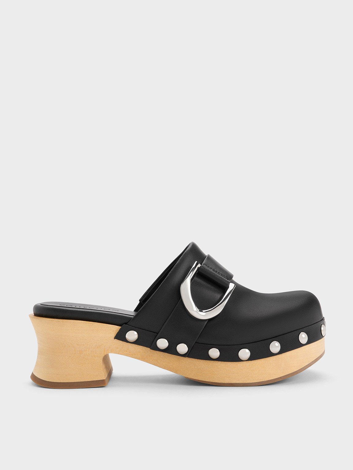 Charles & Keith Gabine Studded Clogs In Black