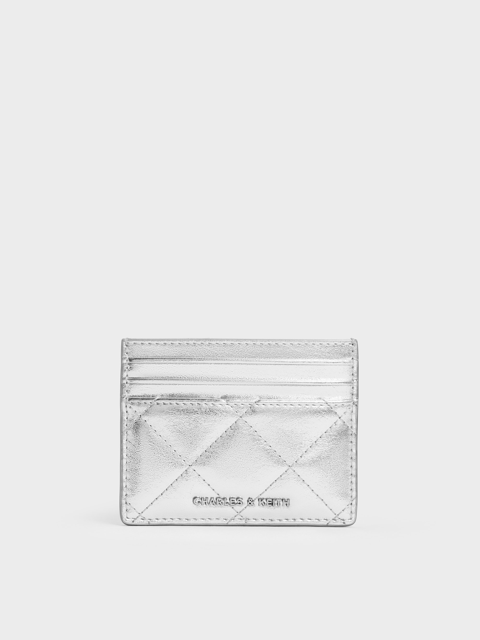 Charles & Keith - Janie Metallic Quilted Card Holder In Silver