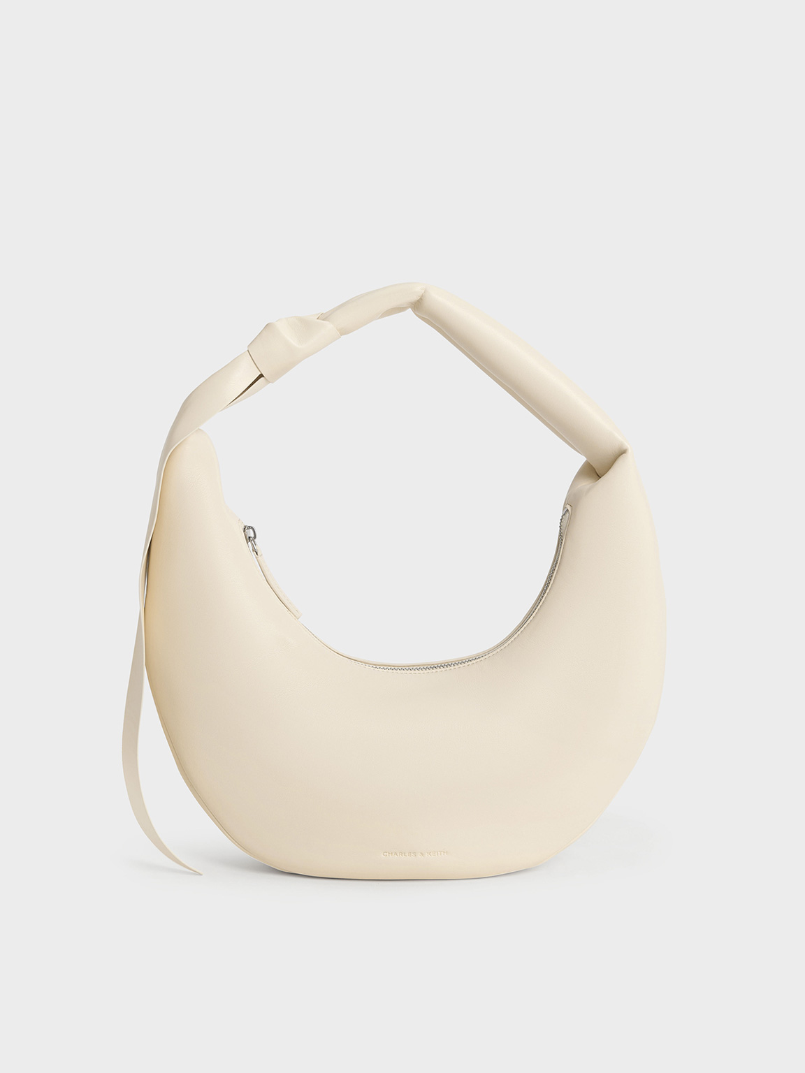 Charles & Keith - Mini Toni Knotted Crescent Hobo Bag In Chalk
