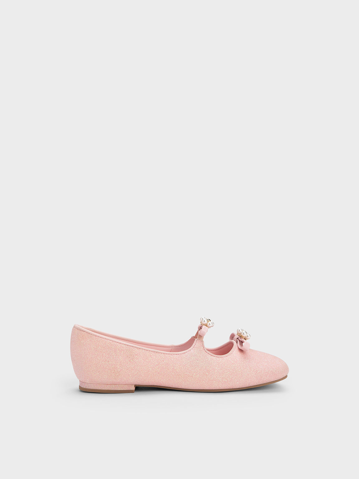Charles & Keith - Girls' Floral Beaded Glittered Ballerinas In Light Pink