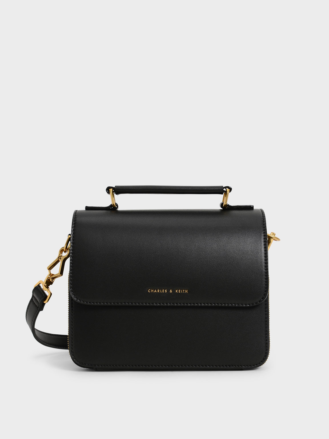 Black Front Flap Top Handle Crossbody Bag CHARLES & KEITH TW